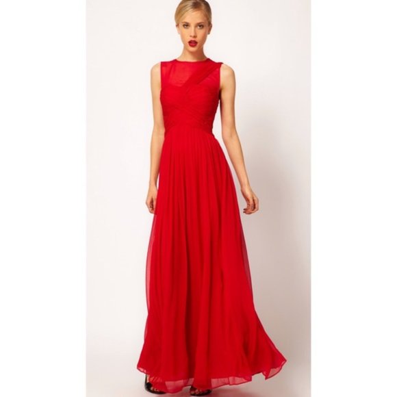 Mango Dresses & Skirts - Mango Suit Red Draped Silk Gown